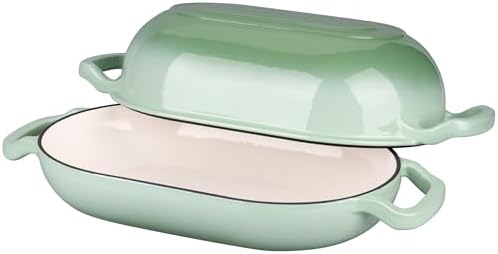 VORRINGARD Enameled Cast Iron Sourdough Bread Oven, Dutch Oven, Loaf Cast Iron Bread Pan for Homemade Bread Baking, Meatloaf Pan with Lid, 7QT, Green