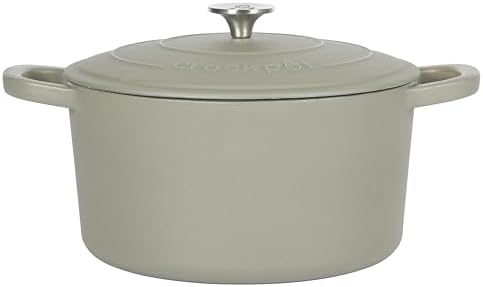 Crock-Pot Artisan 5-Quart Round Cast Iron Dutch Oven with Lid – Matte Green, Durable Oven Safe Cookware