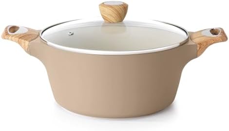 SENSARTE Ceramic Nonstick Stock Pot with Lid, 2.6/4.5/6.6/8.5/11 QT Soup Pot Casserole Pot, Non-toxic Healthy Pasta Pot, Large Cooking Pot Stew Pot, Induction Compatible, PFOA PFAS PTFE Free, Taupe