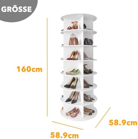 SpaceAid 7 Tier Rotating Shoe Rack Tower, Spinning Shoe Display Lazy Susan, Revolving 360 Shoe Rack Storage Round Carousel, Vertical Handbag Rotate Shoes Closet Organization (7-Tier White)