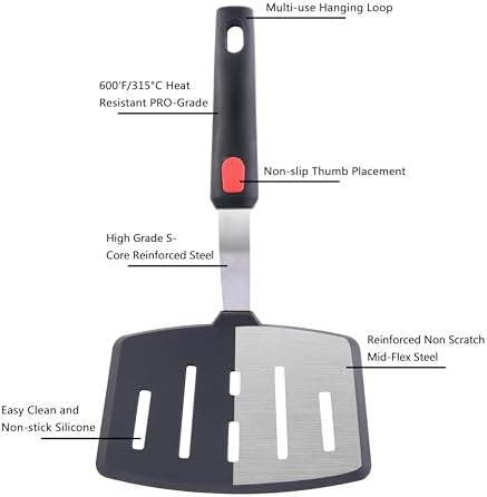 Silicone Wide Spatula, Slotted Turner for Cooking or Baking, Large Pancake Spatula for Egg, Fish, Steak, Flipping and Wok Use, Dishwasher Safe