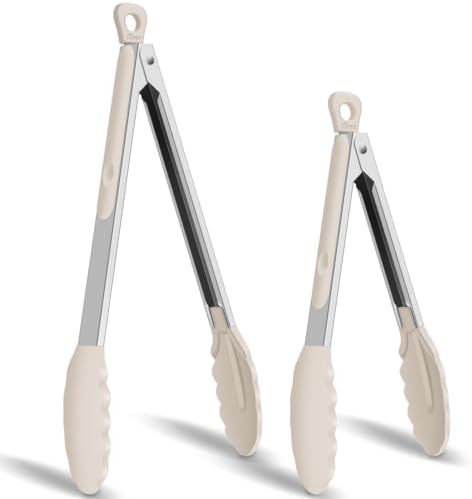 HOTEC Stainless Steel Kitchen Tongs with Silicone Tips, Set of 2-9" and 12"