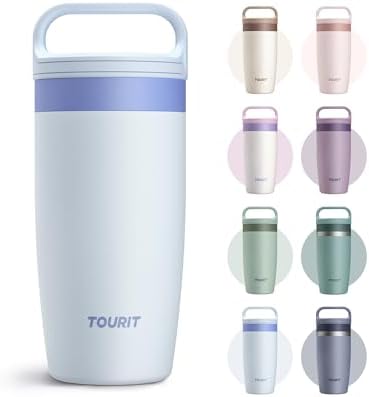 TOURIT Travel Coffee Mug 16 oz,Leakproof 2-Part Drink Lid Tumbler,Sky Blue
