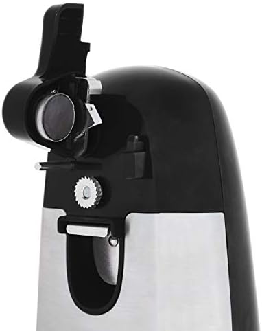 Amazon Basics 3-In-1 Electric Can Opener, Bottle Opener and Knife Sharpener with Stainless Steel Blade, Magnetic Lid Holder, Safe, Easy to Use, Powerful, Sleek Design, 50W, Black