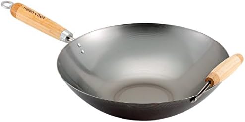 Helen's Asian Kitchen Carbon Steel Wok, 14-Inch, Flat Bottom Stir Fry Pan