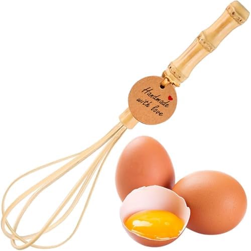Handmade Bamboo Whisk, 10 Inch Uncoated Wooden Whisk for Cooking