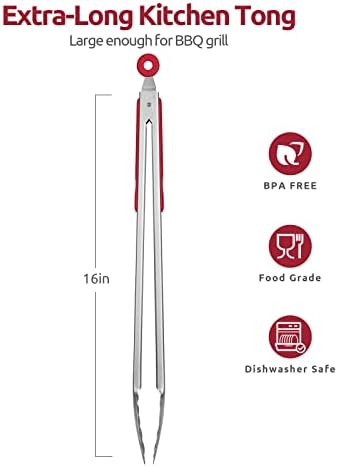 U-Taste Kitchen Tong for Cooking, 480ºF Heat-Resistant Silicone, 16in/Red