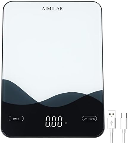 AIMILAR USB-C Rechargeable Digital Food Kitchen Scale 22lb/10kg Glass LED