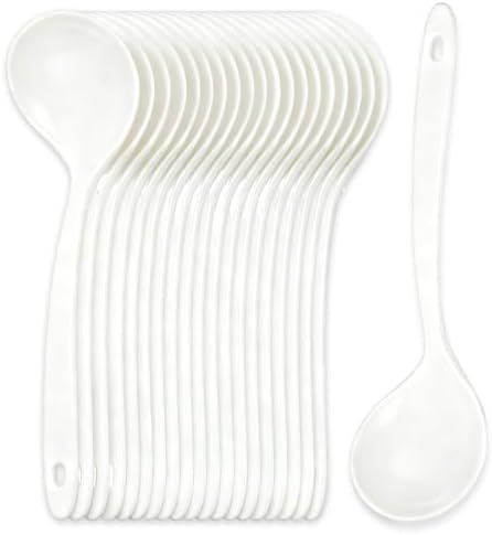 Large Plastic Serving Spoons,Disposable Heavy Duty Serving Spoons,Long Handle Scoop Soup Rice Ladle for Party Catering Buffet Restaurant,20 Pieces,White