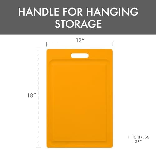 Dexas NSF Certified Polysafe Cutting Board with Handle and Juice Well, 12 x 18 inches, Reversible Kitchen Cutting Board, Yellow