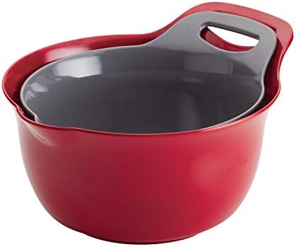 Rachael Ray Tools and Gadgets Nesting / Stackable Mixing Bowl Set with Pour Spouts and Handle - 2 and 3 Quarts, Red and Gray