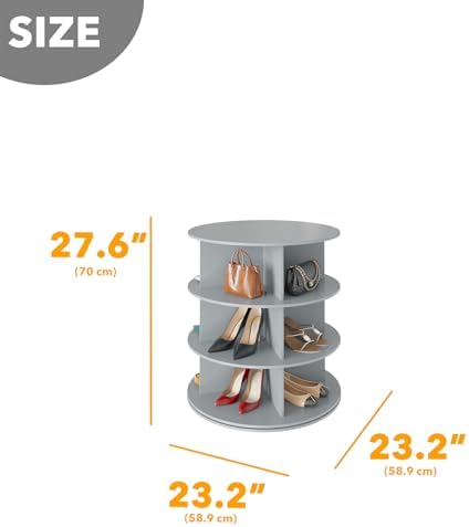SpaceAid 3 Tier Rotating Shoe Rack Tower, Spinning Shoe Display Lazy Susan, Revolving 360 Shoe Rack Storage Round Carousel, Vertical Handbag Rotate Shoes Closet Organization (3-Tier Gray)