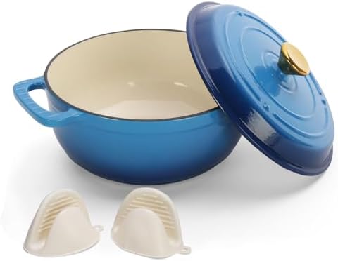 Bonnlo 5QT Round Dutch Oven, Enameled Cast Iron Dutch Oven Pot with Lid & Dual Handles, Oven Safe Up to 500° F, for Sourdough, Bread Baking, Stews and Roasting, Blue