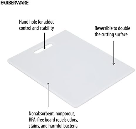 FARBERWARE Reversible Plastic Cutting Board, 8x10 Inch, White, Dishwasher Safe, Non-Porous and Durable for Chopping, Slicing, Prep, Easy to Store