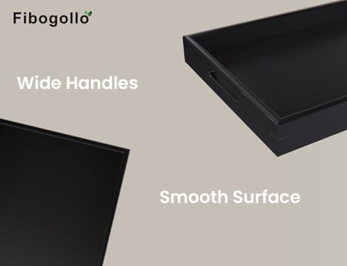 Fibogollo Bamboo Set of 2 Serving Tray with Handles,Decorative Trays Platter,Breakfast Tray in Bed,Food Drinks Tray for Eating,Working,Storing(Black)
