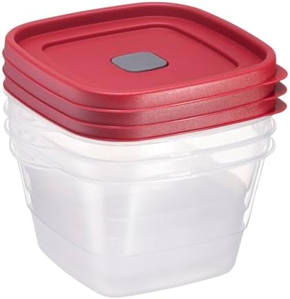 Tribello BPA-Free Plastic Food Storage Set, Red Vented Lids - Microwave, Dishwasher Safe: Perfect for Meal Prep, Leftovers, and Kitchen Organization (3 x 7-Cup)
