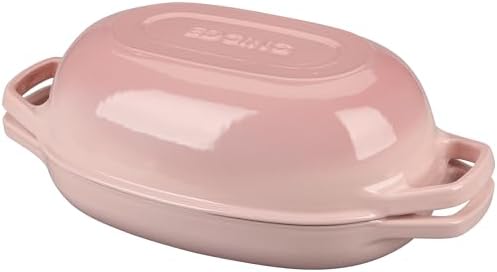 EDGING CASTING Enameled Cast Iron Oval Dutch Oven Pot with Lid, Dutch Oven for Sourdough Bread Baking, Bread Oven, Bread Dutch Oven, Oval Bread Pan, 5qt, Pink