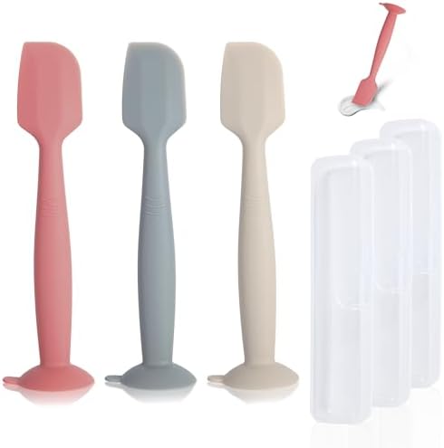 Diaper Spatula with Case, 3 Pack Baby Diaper Cream spatulas with 3 Storage Boxes, Soft Silicone Diaper Cream Applicator Butt Paste Spatula with Suction Base Full Size