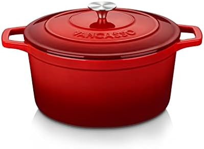 vancasso 7.5 Qt Round Enameled Cast Iron Dutch Oven with Lid, Red