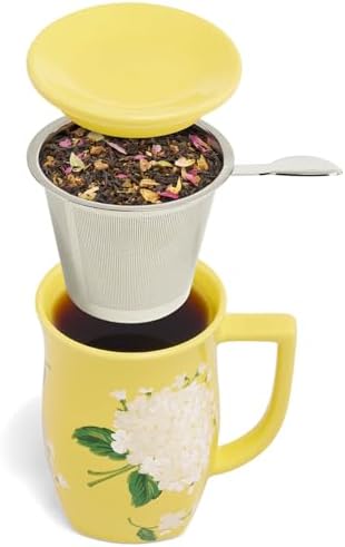 Tea Forte Ceramic Fiore Tea Cup with Infuser, Hydrangea, 14 oz