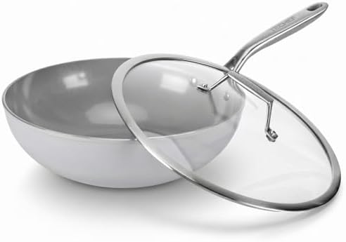 TECHEF - CeraTerra 12" Ceramic Nonstick Wok/Stir-Fry Pan with Glass Lid, (PTFE and PFOA Free Ceramic Exterior & Interior), Made in Korea (12-in with lid)
