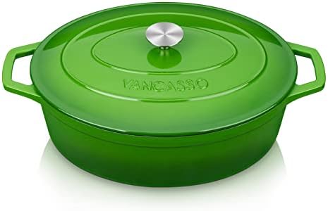 vancasso 9.3 Qt Oval Enameled Cast Iron Dutch Oven with Lid, Green