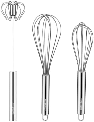 NileHome Stainless Steel Whisk Set 8" 10" + 12" Semi-Automatic Rotary