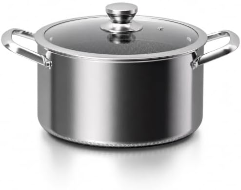 Toutrop Hybrid Nonstick Stock Pot with Lid,Stainless Steel Stockpot,Induction Soup Pot Compatible with All Cooktops,Dishwasher & Oven Safe,Stainless steel,5 Quart