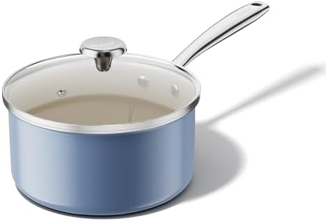 Redchef Nonstick Ceramic Sauce Pan With Lid, 3.5QT Small Cooking Pot with Stay-Cool Handle, Kitchen Non Toxic Soup Pot, PTFE & PFOA Free, Oven & Dishwasher Safe, Compatible with All Stovetops-Blue