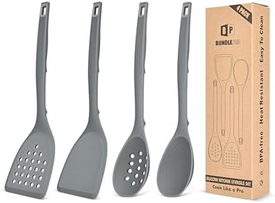 BUNDLEPRO Silicone Cooking Utensils Set, 4 Pcs Spatula and Spoon Set, Gray