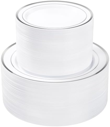 BESTVIP 200PCS Silver Plastic Plate, Disposable Party Plates