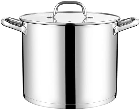 LIANYU 10 Quart Pot with Lid, 10 QT Tri-ply Stainless Steel Stockpot