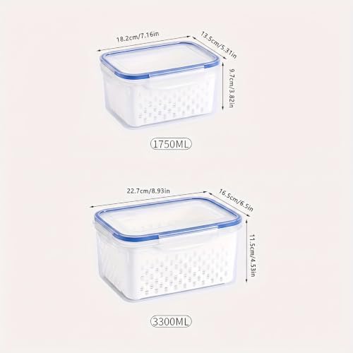 2pcs 4 in 1 Fruit Storage Containers for Fridge with Removable Colanders