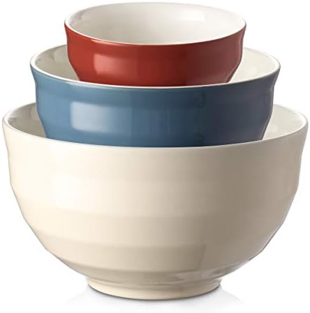 DOWAN Ceramic 4.25/2/0.5 Qt Mixing Bowls for Kitchen, Nesting Large Mixing Bowl Set for Space Saving Storage, Great for Cooking, Baking, Prepping