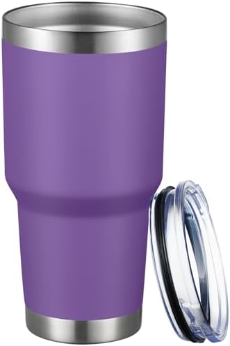 MEWAY 30oz Tumbler Double Wall Vacuum Insulated Travel Mug, Stainless Steel Tumbler with Lid, Durable Powder Coated Insulated Coffee Cup for Cold & Hot Drinks (Purple,1 PACK)