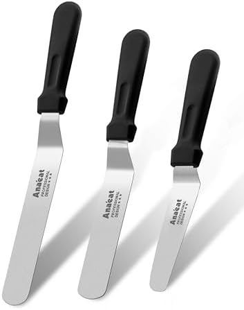 Anaeat Icing Spatulas, Set of 3 Professional Cake Angled Offset Spatula with 4", 6", 8" Stainless Steel Blades - Thickened Frosting Knife with Plastic Handle for Cake Decorating, Pastry & Baking