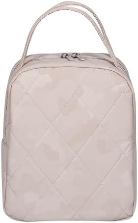 Machine Washable Women Quilted Fabric Insulated Reusable Cooler Lunch Bag Tote Adult Thermal Lunch Box Storage Bag for Ｗork (Cloud Camo)