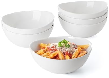 Sweese 28 oz Large White Porcelain Bowls - Set of 6 Salad, Pasta, Soup & Serving Bowls, Big Ceramic Dinner Bowls