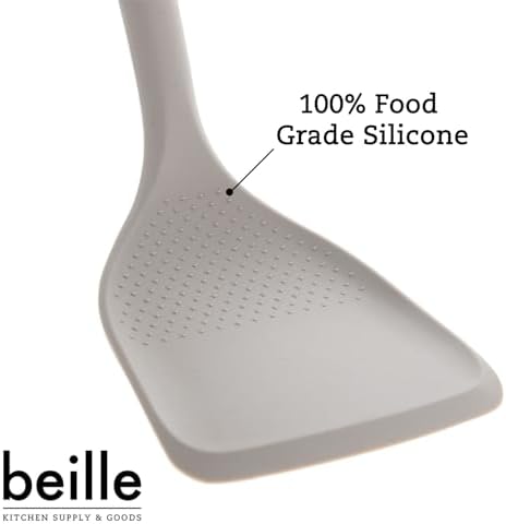 Beille 1pc Beech Wood and Silicone Spatula Kitchen Utensils Cooking Baking Supplies Home Essentials, Light Grey