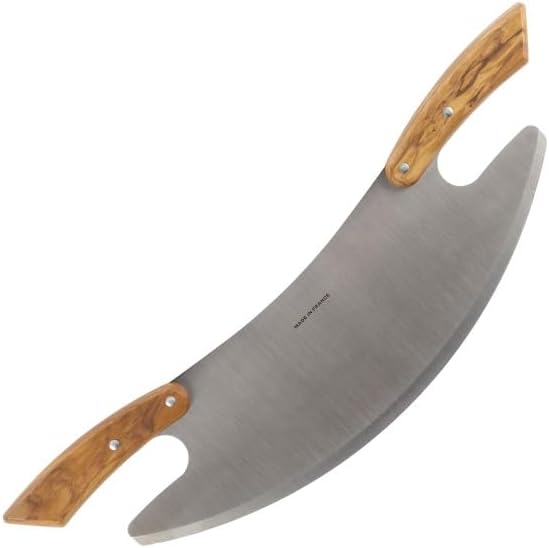 17” Pizza Cutter Rocker Blade - Stainless Steel Slicer with Double Olivewood Handles for Easy Cutting - Large Mezzaluna Chopper - Pizza Oven Accessories by Classic Cuisine