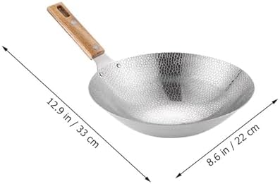 Cabilock 8.66-Inch Stainless Steel Wok with Wooden Handle for Stir Fry