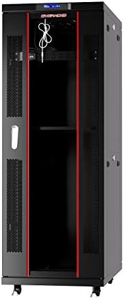 42U Floor Standing Server Rack Cabinet, 19 Inch Network Rack Enclosure, 32 Inch Deep, Locking Glass Door, Cooling Fans, PDU, Shelf, for IT and AV Equipment