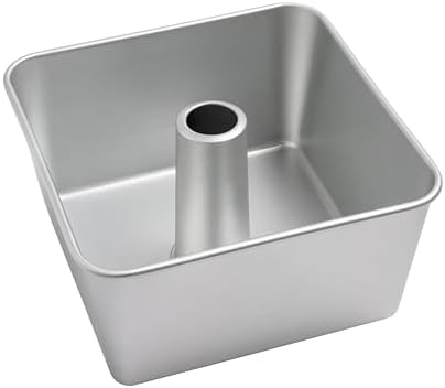 One-Piece Square Tube Cake Pan, 18 Cup, Anodized Aluminum, 9 x 9 x 4.5 in, Seamless Design, Easy Release, Even Heat, for Angel Food, Chiffon, Sponge, Mile High & Pound Cakes