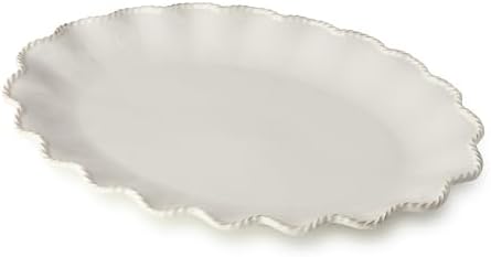 Heritage Scroll Large Oval Platter – 16" x 12" Ivory Stoneware Serving Tray with Sculpted Rim – Elegant Dinner, Holiday & Entertaining Serveware by Certified International
