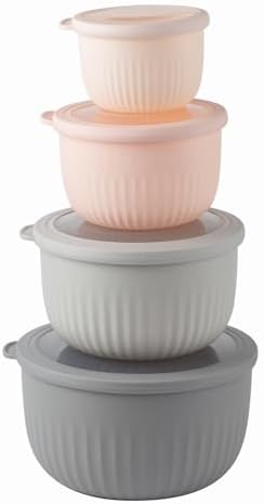 COOK WITH COLOR Prep Bowls with Lids- Wide and Deep Nesting Plastic Small Mixing Bowl Set with Lids, 8 Piece Set - Deep Bowls, Grey/Pink