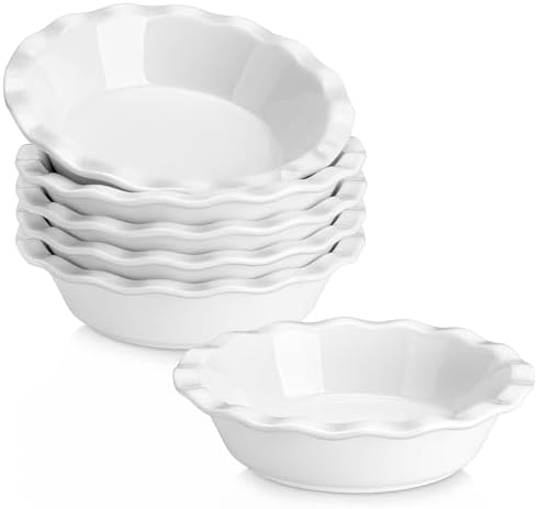 MALACASA Mini Pie Pans Set 6, 6 Inch Ceramic Quiche Tart Pans White