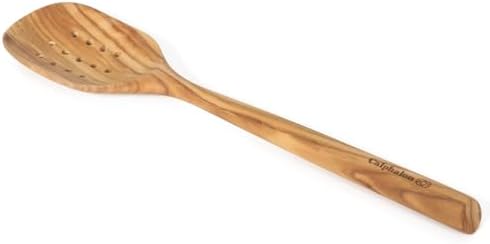 Calphalon Edge Slotted Spoon, 13-Inch Italian Olive Wood Strainer Spoon, Cooking Spoon for Draining, Stirring & Serving, Nonstick-Safe Kitchen Utensil
