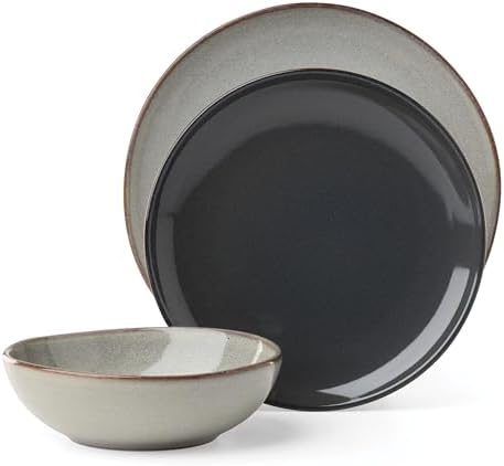 Oneida Organic Shades Gray Stoneware 12-Piece Dinnerware Set for 4