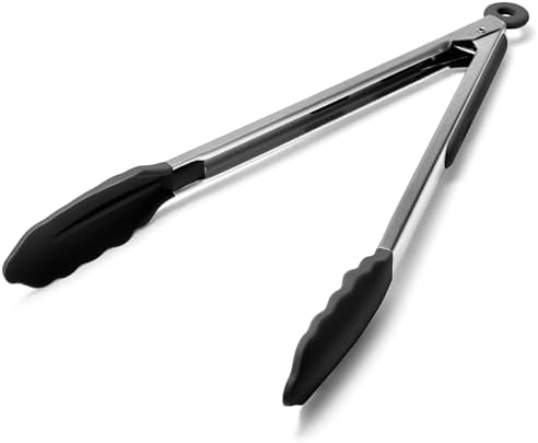 Doosu Kitchen Tongs with Silicone Tips for Cooking Serving (12in, Black)