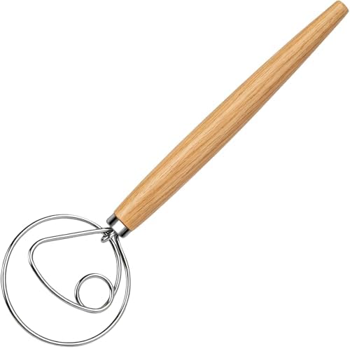 Maxjoy Danish Dough Whisk, Stainless Steel Wooden Bread Tool for Sourdough